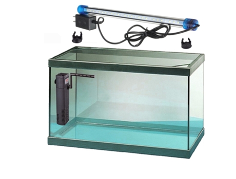 Aquário Vidro com moldura Preto 20 L. Filtro Xil + Tubo Luz Led