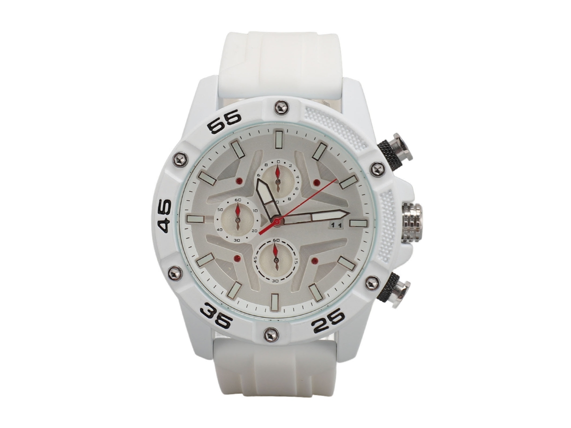 Relógio de Quartzo Resistente À Água Cronógrafo com Calendário Pulseira de Silicone para Homem Branco