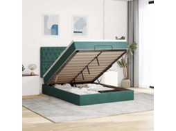 Estrutura Cama Otomana Colchões 140x190 Cm Veludo Verde Escuro