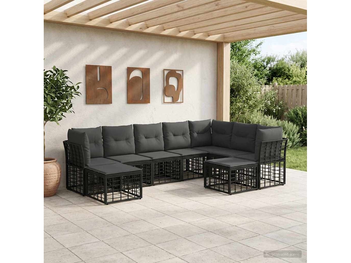 Vidaxl Conjunto De Sofás Para Exterior Preto E Cinza Escuro Poliéster