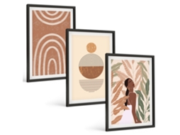 Pinturas Murais Modernas Padrões E Geometria De Plantas Estilosas Moldura Preta Fotos Para O Escritório Espelharte (3 Piezas De 40x60 Cm)