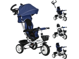 Triciclo Infantil, Cor Azul, Seguro Rra De Empurrar, Capota, Cinto De Segurança E Cesto De Armazenamento. A Partir De 18 Meses. Azul Escuro. Ehstmind