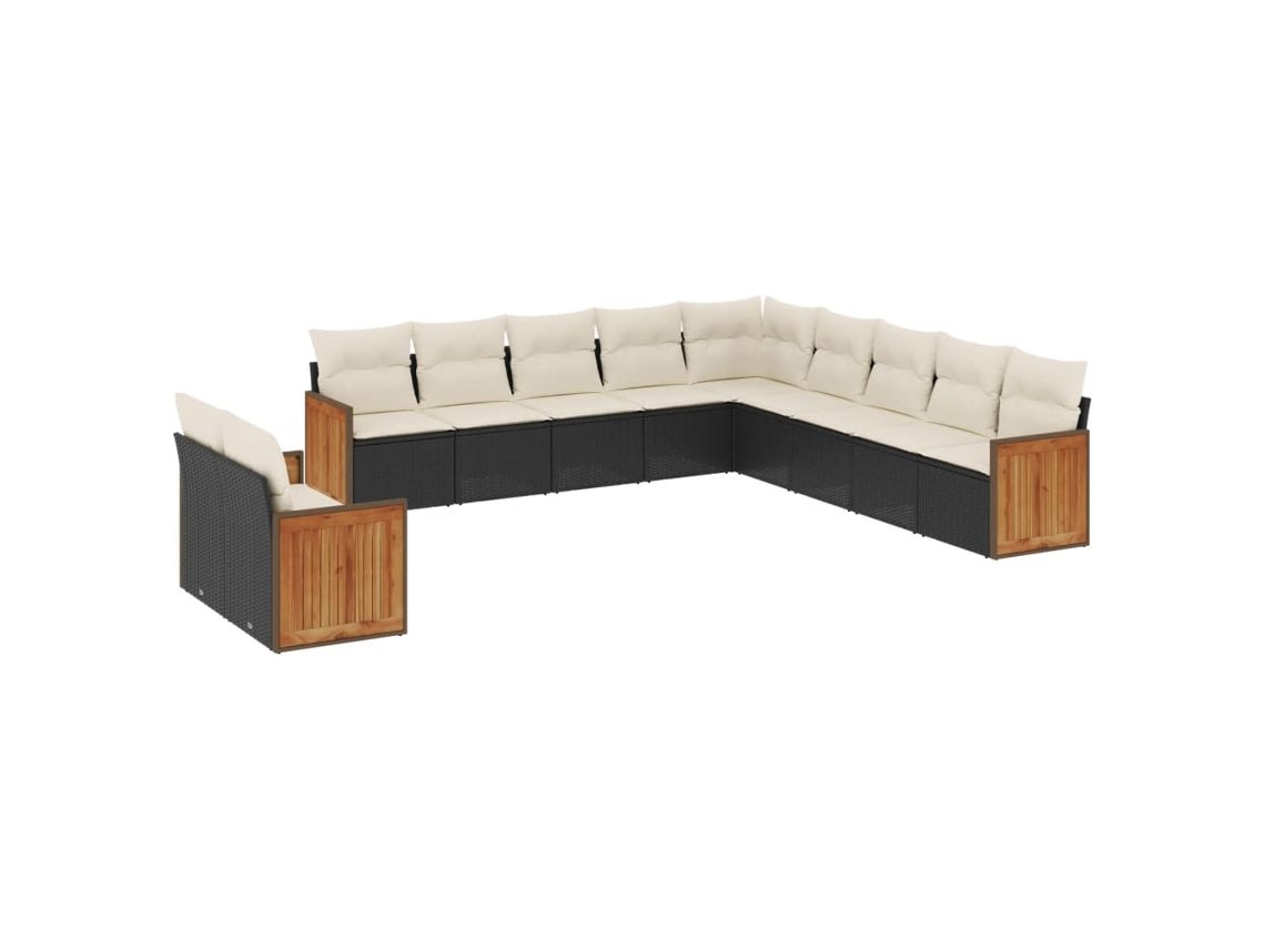 Conjunto de 11 sofás de jardim com almofadões Vime Pe Preto MAISON EXCLUSIVE