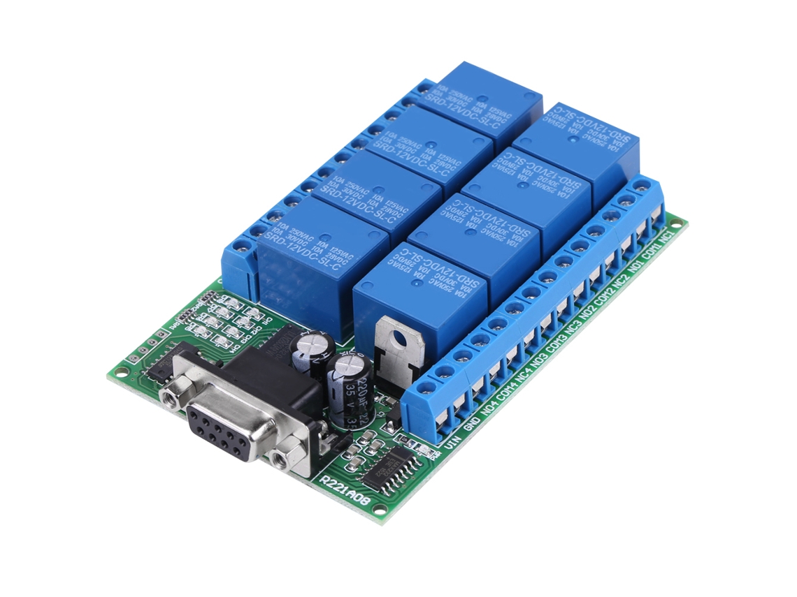 Módulo de relé DB9 RS 232 com 8 canais 12V para controle remoto de casas inteligentes