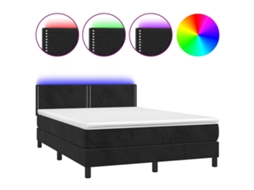 Cama Box Spring com Colchão LED Veludo Preto MAISON EXCLUSIVE (140x200 cm)