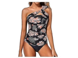 Traje De Banho Tankini Feminino De Alta Qualidade, Confortável, Quick Dry, Ideal Para Férias Tropicais E Esportes Flor Preta