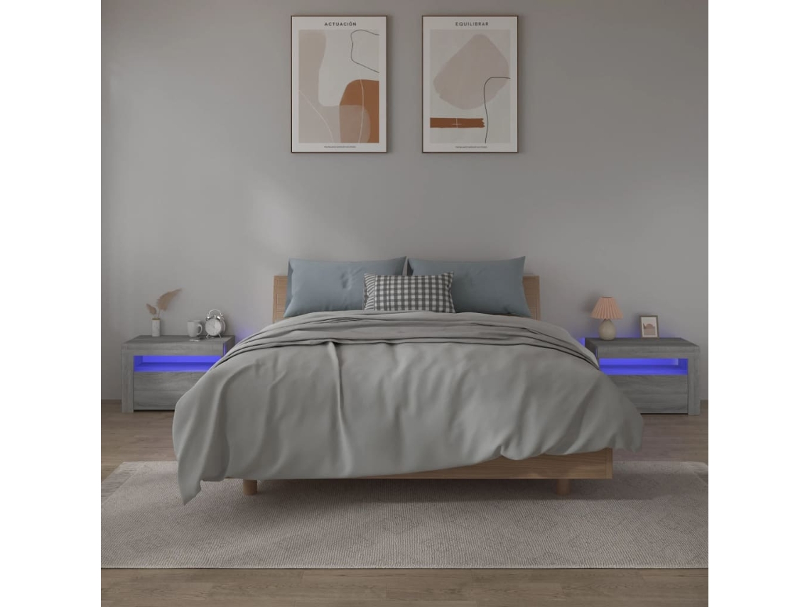 Vidaxl Mesas De Cabeceira Com Leds 2 Pcs 60x35x40 Cm Sonoma Cinza