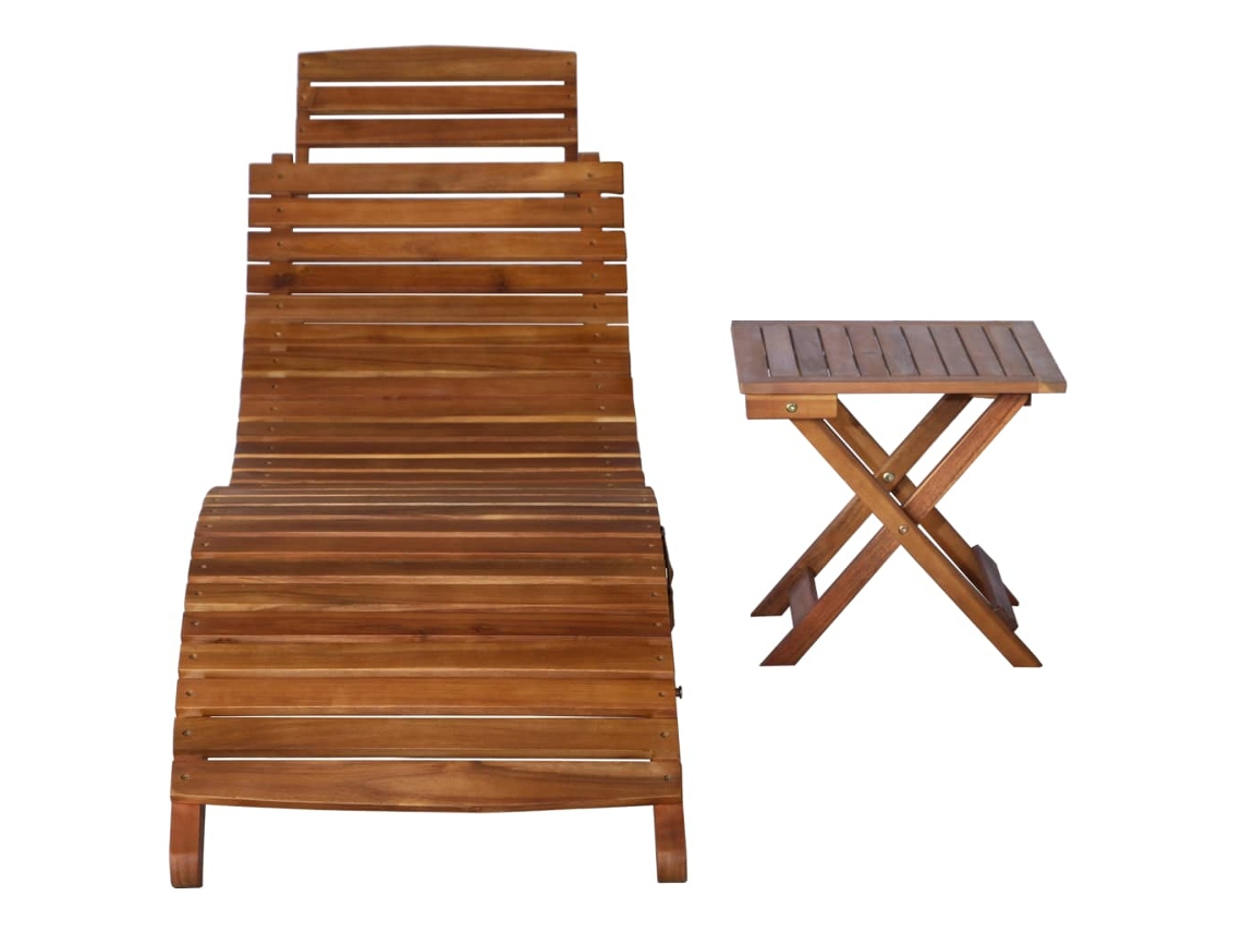 Espreguiçadeira com Mesa Madeira de Acácia Maciça Castanho MAISON EXCLUSIVE