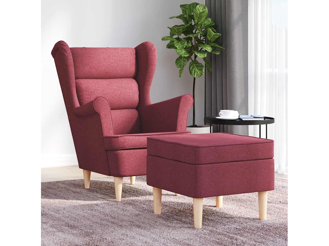 Vidaxl Poltrona Com Apoio De Pés Tecido Vermelho Tinto