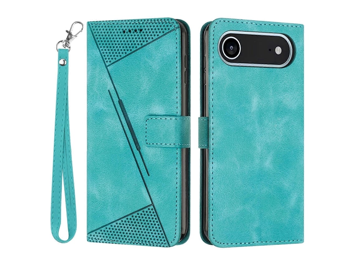Capa De Couro Compatível Com Iphone 17 Air, Com Triângulos Em Relevo E Alça De Mão (verde).