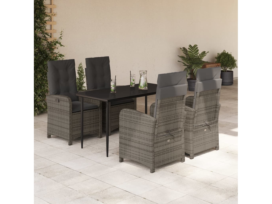 Conjunto 5 Peças Jantar P/ Jardim C/ Almofadões Vime Pe Cinza Dkd Home Decor