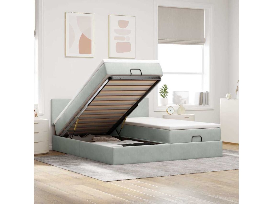 Vidaxl Estrutura Cama Otomana Colchões 160x200cm Veludo Cinzento Claro