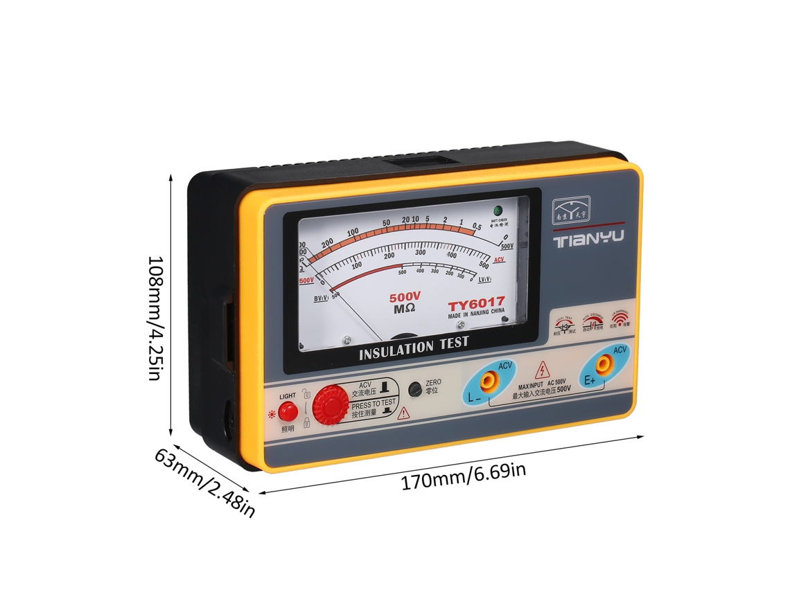 Testador de Resistência de Isolamento Digital Megôhmetro 500v 1000mω Ohmímetro com Alarme Sonoro e Iluminação