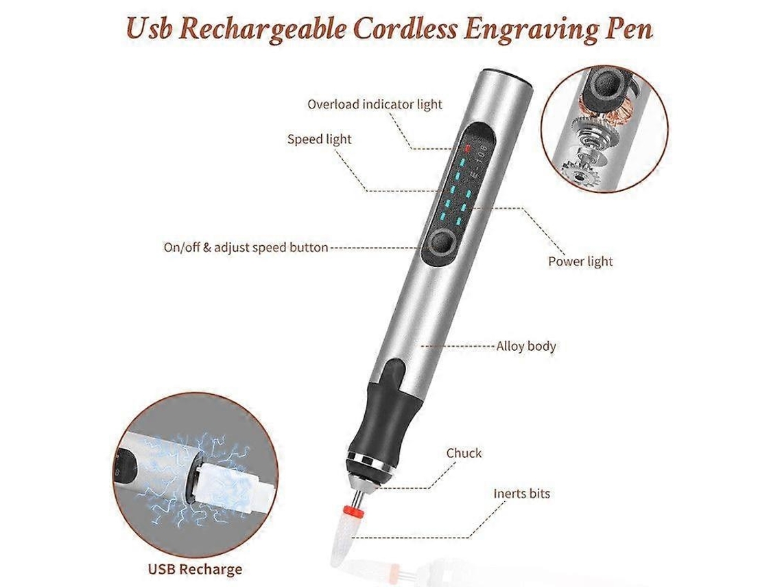 Lurelia Caneta De Gravação Elétrica, 37 Bits, Usb, Sem Fio, Recarregável, 18000 Rpm, Para Metal, Joias