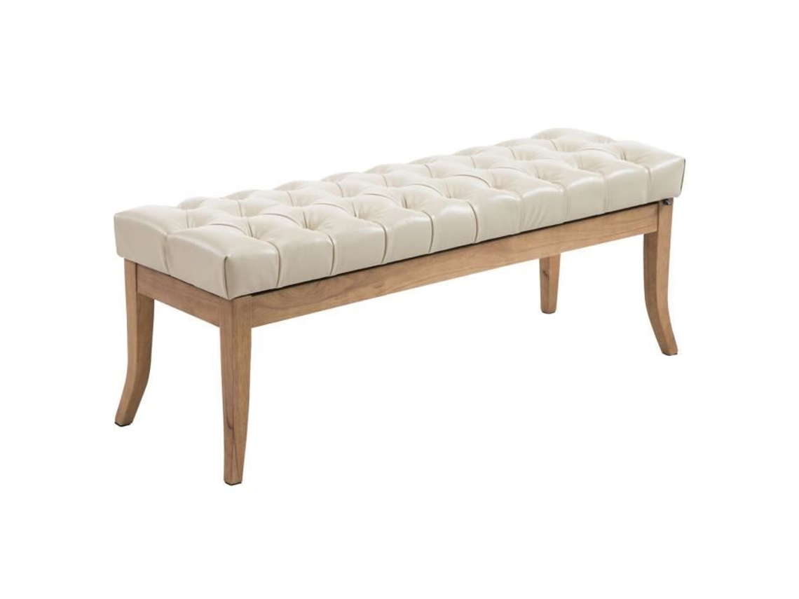 Banco Ramses De Couro Sintético Com Assento Acolchoado E Pernas Leves De Madeira Antiga, Creme 120 Cm Clp