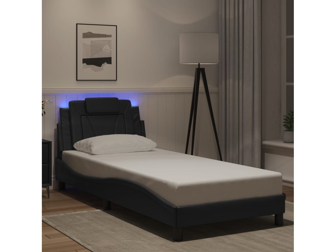 Vidaxl Estrutura de Cama Viana com Led Sem Colchão 90x190 Cm Preto