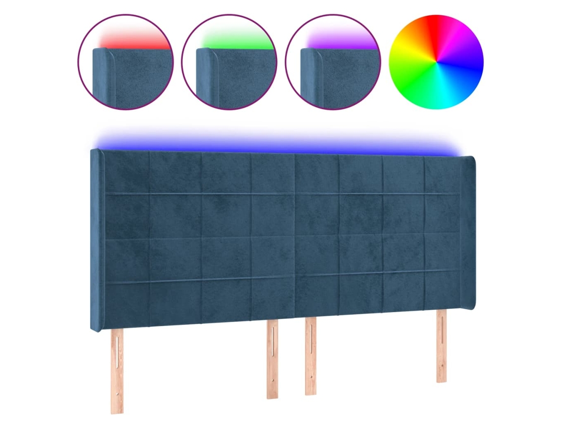 Led Headboard, Led Headboards Vidaxl Azul Veludo (203 X 16 X 118/128 Cm)