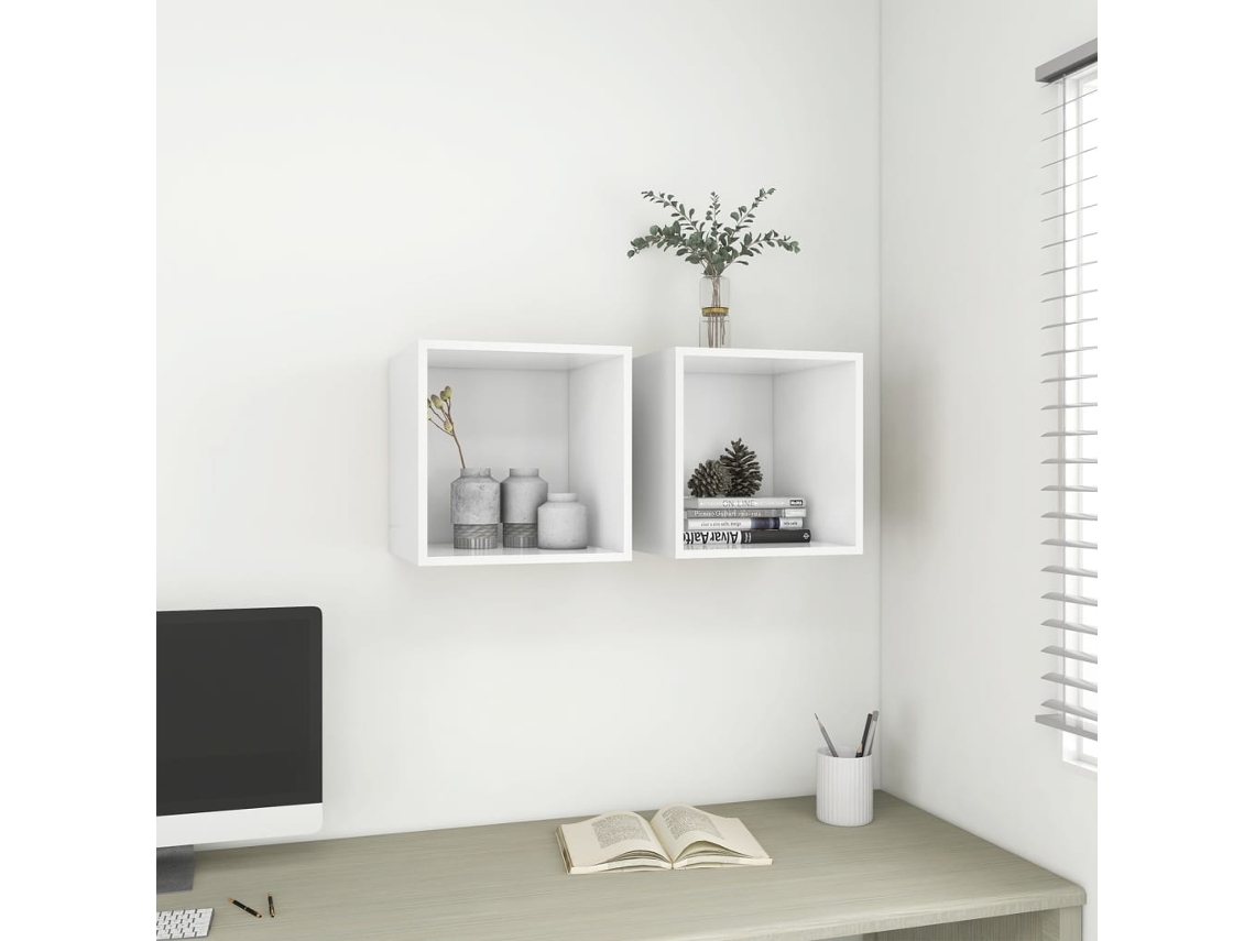 Vidaxl Armários De Parede 2pcs 37x37x37 Cm Derivados De Madeira Branco
