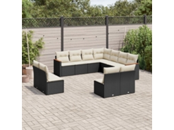 Vidaxl 11 Pcs Conjunto Sofás De Jardim C/ Almofadões Vime Pe Preto