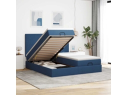 Estrutura De Cama Otomana Com Colchões 200x200cm Tecido Azul