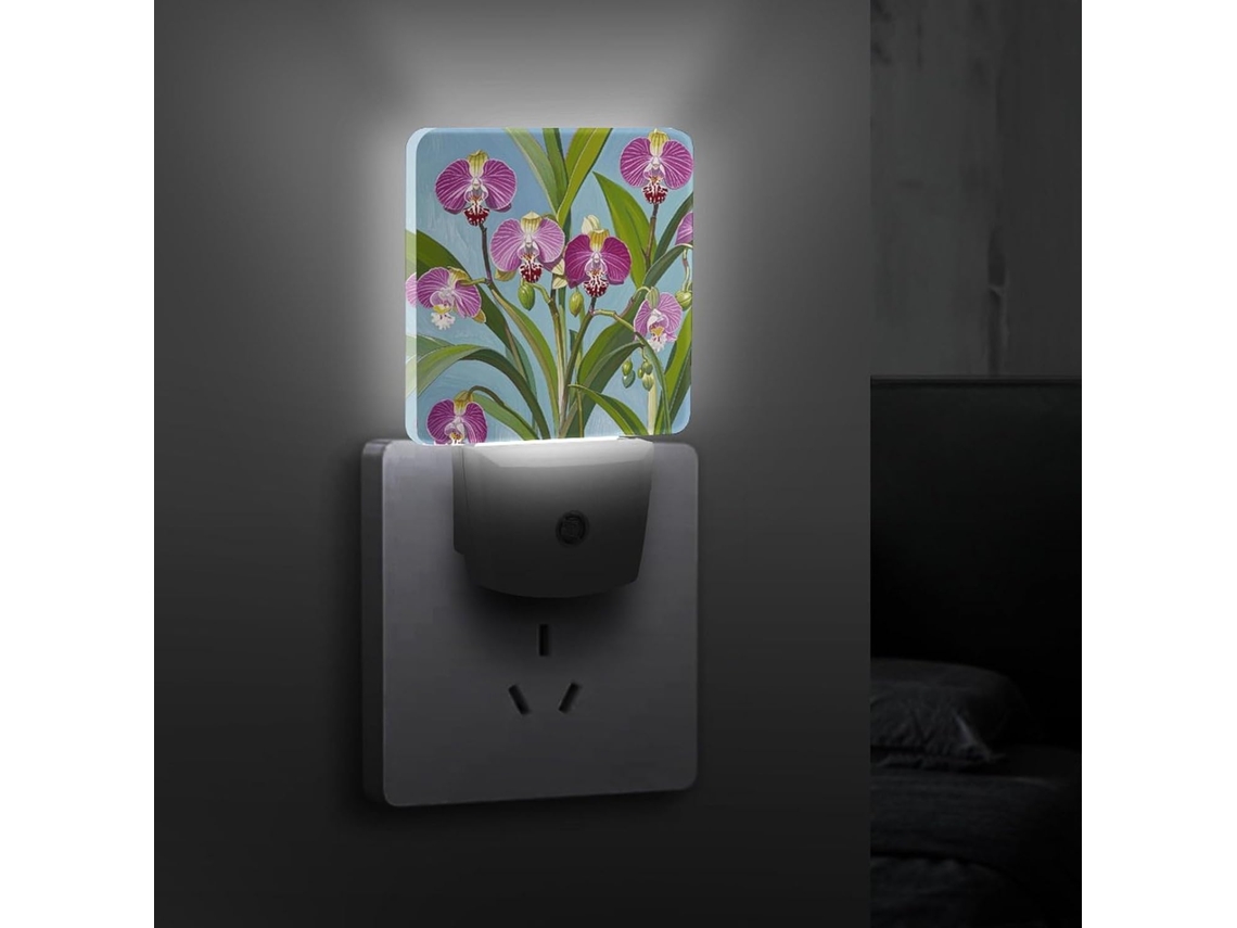 Luminária Noturna Com Estampa De Orquídea, Luz Noturna Led E Sensor Crepuscular, Eficiente E Decorativa Quarto
