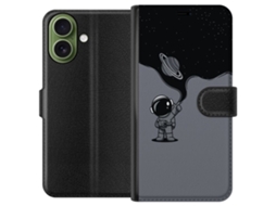 Capa Carteira Compatível Com Apple Iphone 17. Pequeno Astronauta Em Pé Em Um Planeta, Observando O Céu Estrelado E O Planeta Anelar Em Estilo Minimali