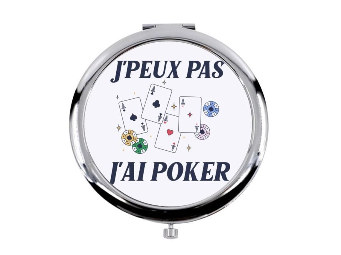 Espelho de Bolso de Metal Branco J'Peux Pas J'Ai Poker Casino Game Money Card Diâmetro 70 Mm FABULOUS