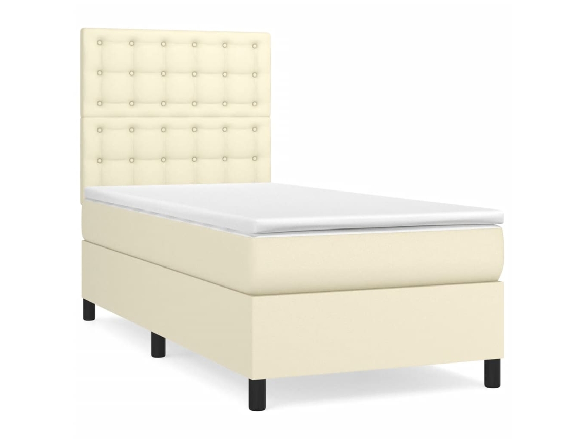Cama com Molas e Colchão 90x190 Cm em Couro Artificial Creme MAISON EXCLUSIVE