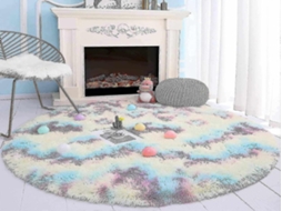 Lurelia Tapete Exterior Redondo Poliéster Antiderrapante Macio Fofo Arco-íris Branco 120x120 Cm
