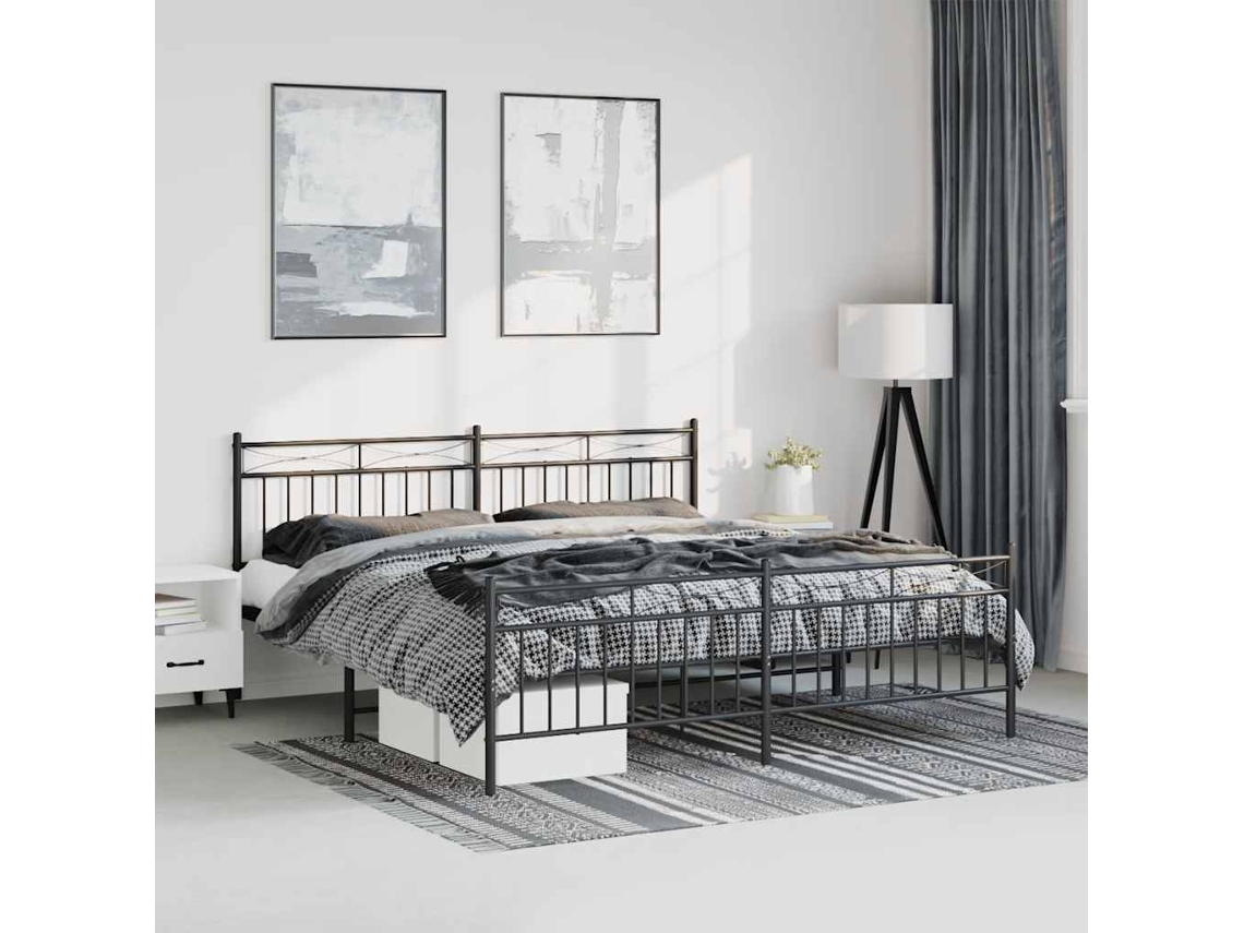 Vidaxl Estrutura de Cama com Cabeceira e Pés 193x203 Cm Metal Preto