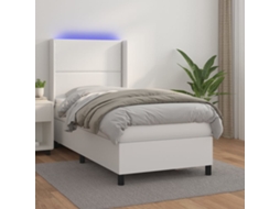 Vidaxl Cama Box Spring C/colchão/led 100x200cm Couro Artificial Branco