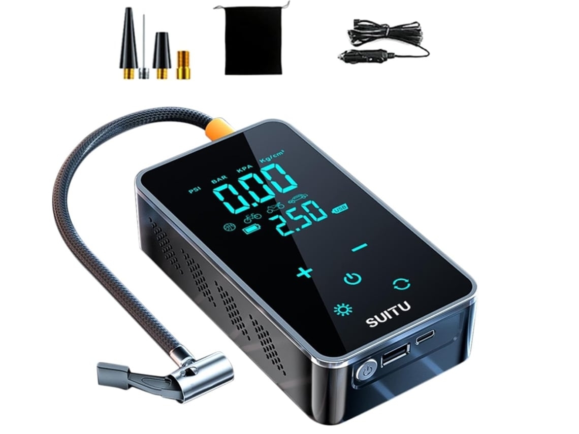 Mini Bomba Elétrica para Pneus 5v1a Recarregável Com Display Digital Insuflador de Pneus 14,5 Cm