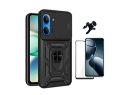 Kit Vidro Capa Magnetic Slide Window Suporte Reforçado Phonecare Para Xiaomi Poco C85 - Preto