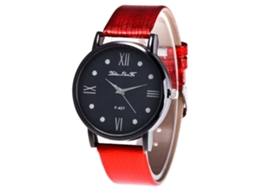 Relógio de casal Zhoulianfa com quartzo vermelho, pulseira de couro PU e mostrador redondo.