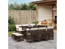 Vidaxl 11 Pcs Conjunto Jantar P/ Jardim C/ Almofadões Vime Pe Castanho