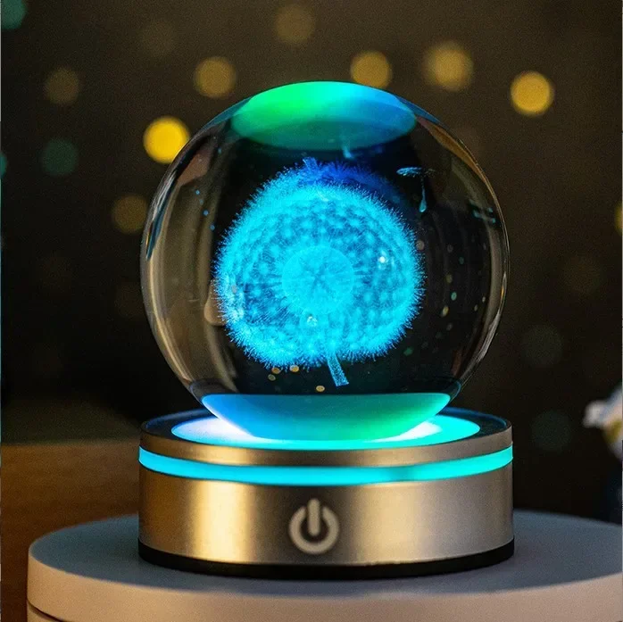 Acessório Decorativo de Mesa em Forma de Bola de Cristal Luminosa 3d MDUG (estilo 19,8 Cm com Base Led)