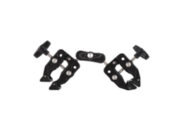 Suporte de câmera com rotação de 360 graus e fixação dupla, com interfaces de 1/4" e 3/8" e sapata fria para fotografia.
