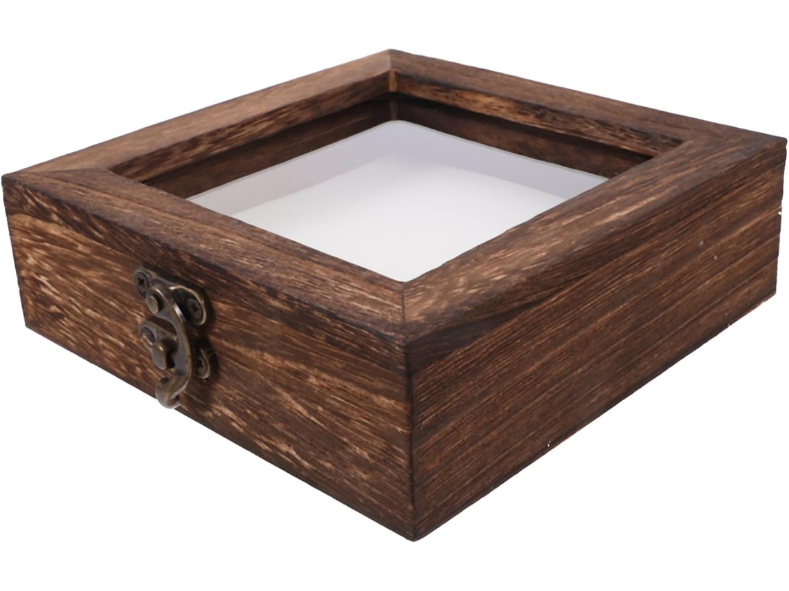 Caixa De Exibição Para Amostras Com Moldura 15x15x4,5 Cm E Acolchoamento Em Madeira Carbono