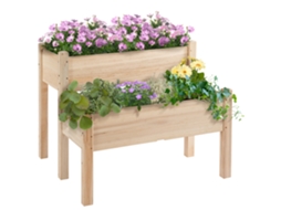 Mesa de cultivo elevada de 2 níveis em madeira natural, jardim urbano 86x85x72cm BTFORUS
