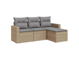 Conjunto de 4 sofás de jardim com almofadões Vime Pe Bege MAISON EXCLUSIVE (4 peças)