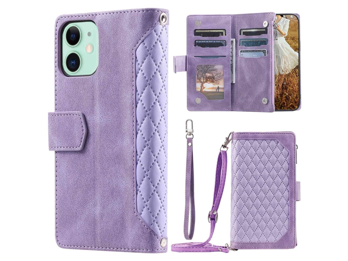Capa Pega Inch Para Iphone 12 Mini Pele Sintética Com Porta-cartões Roxo