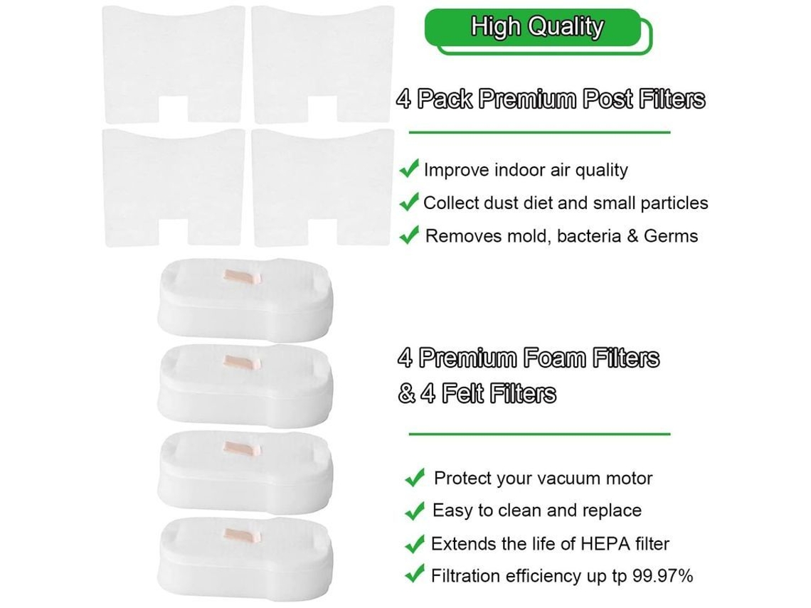 Filtros de reposição para Shark Hz500ukt, Hz500uk, Hz2000, Hz2002, Hz251, 4 pacotes de espuma e feltro lavável e reutilizável
