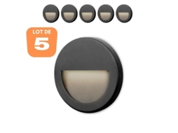 Conjunto de 5 Paredes Led Vektab2 Redondo Preto 3W 3000K Ip65 BRAYTRON