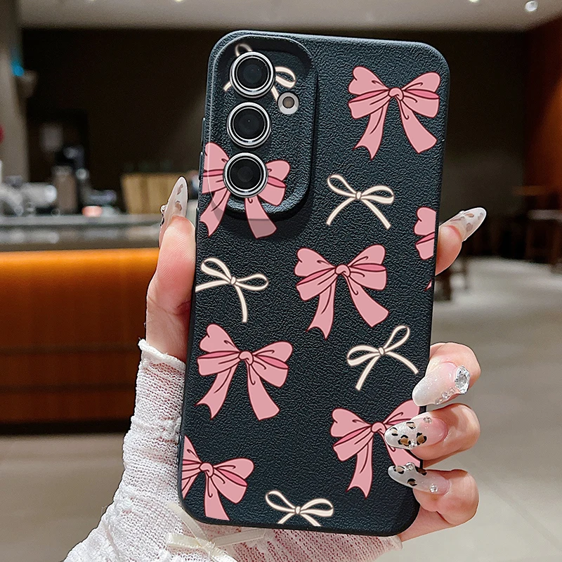 (preto) Capa De Celular Samsung Com Laço Rosa, Macia