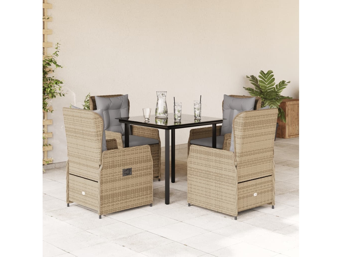 Vidaxl 5 Pcs Conjunto de Jantar P/ Jardim com Almofadões Vime Pe Bege