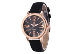 Reloj De Cuarzo Con Correa De Cuero Estilo Moda Dial Redondo Universal Negro