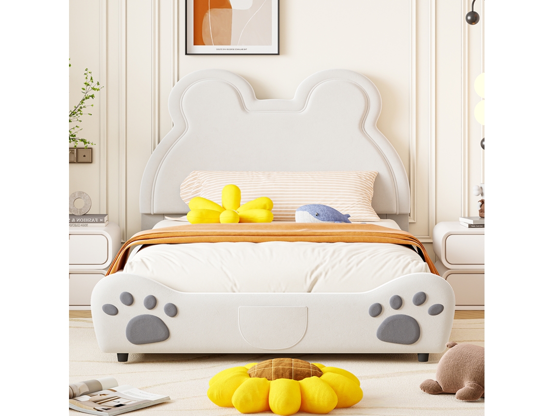 Cama Ursinho 140x200 Cm Veludo Suave Branca Crianças