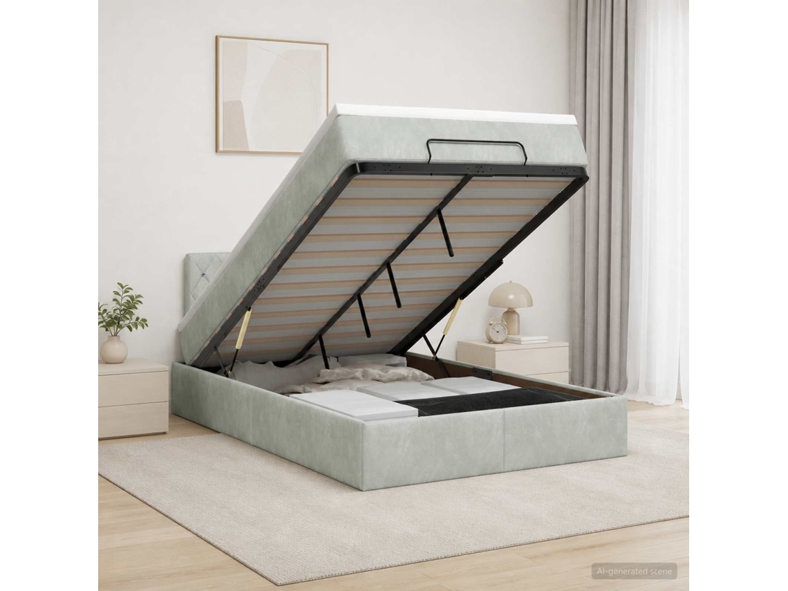 Vidaxl Cama Ottoman Com Colchão Cinzento-claro 120 X 200 Cm Veludo