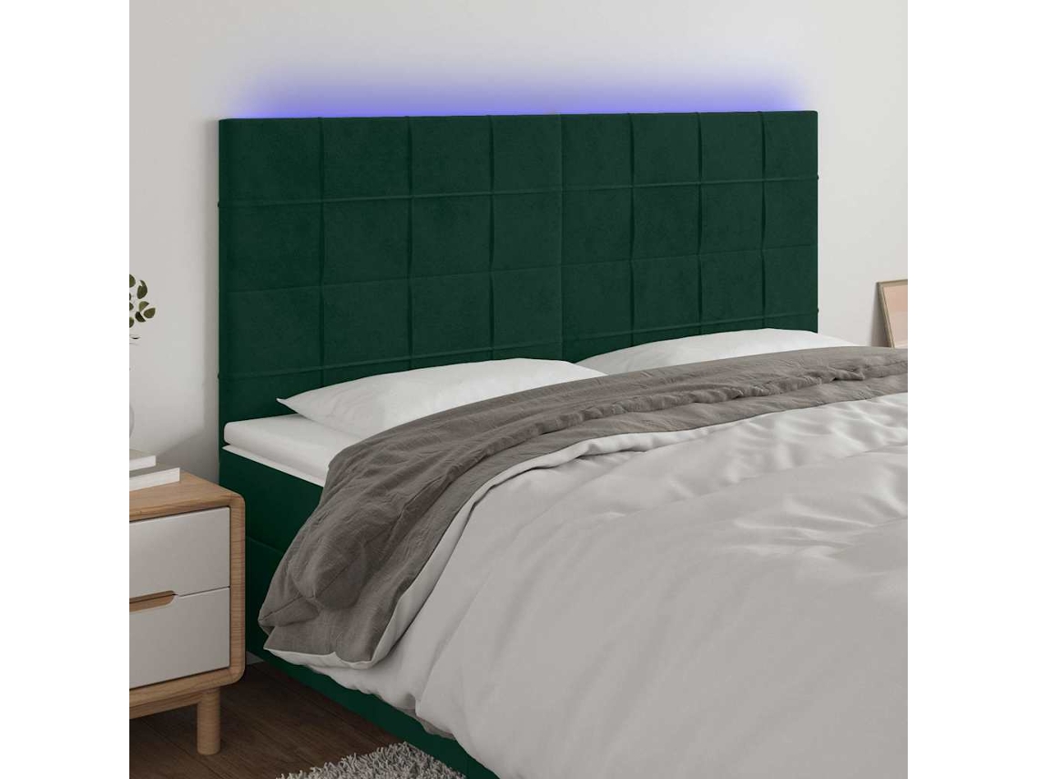 Cabeceira De Cama | Painel De Cama C/ Led Veludo 160x5x118/128 Cm Verde-escuro