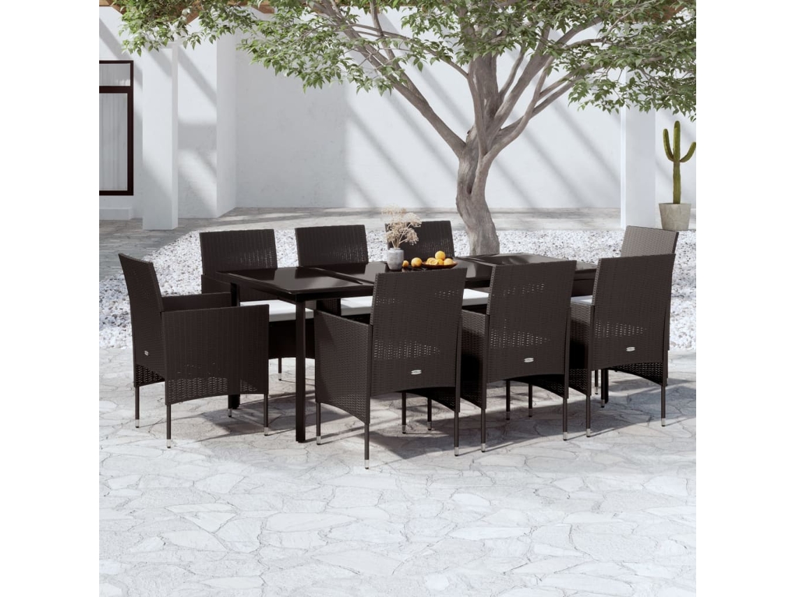 Vidaxl 9 Pcs Conjunto De Jantar Para Jardim Com Almofadões Preto